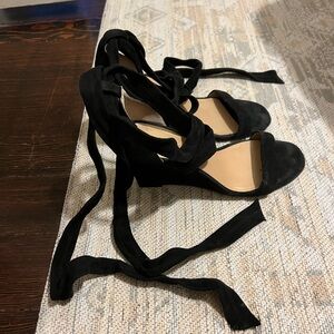 Banana republic black suede wedge sandals